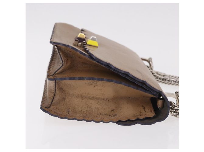FENDI Chain Canai Shoulder Bag Leather Beige Silver - vista 4