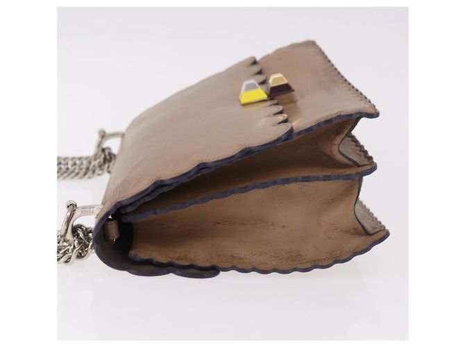 FENDI Chain Canai Shoulder Bag Leather Beige Silver - vista 5