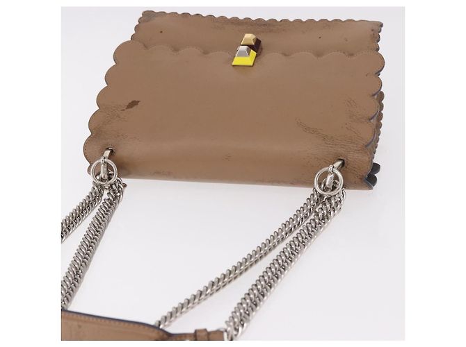 FENDI Chain Canai Shoulder Bag Leather Beige Silver - vista 6