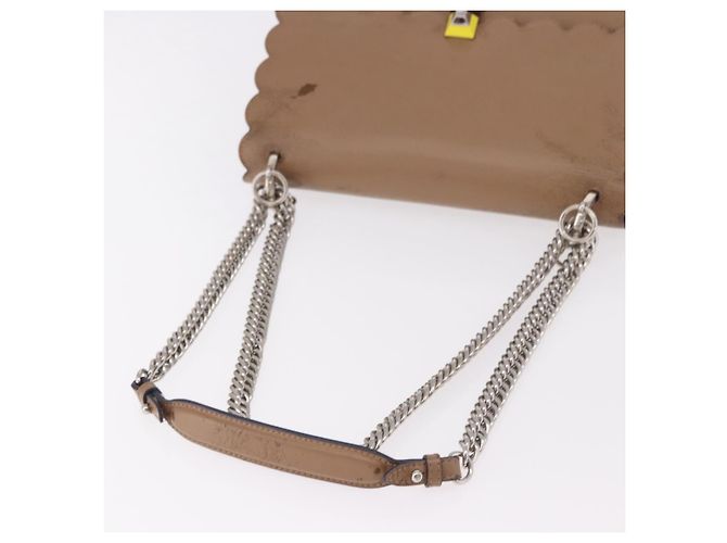 FENDI Chain Canai Shoulder Bag Leather Beige Silver - vista 7