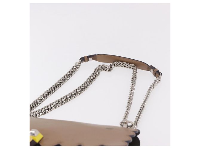 FENDI Chain Canai Shoulder Bag Leather Beige Silver - vista 8