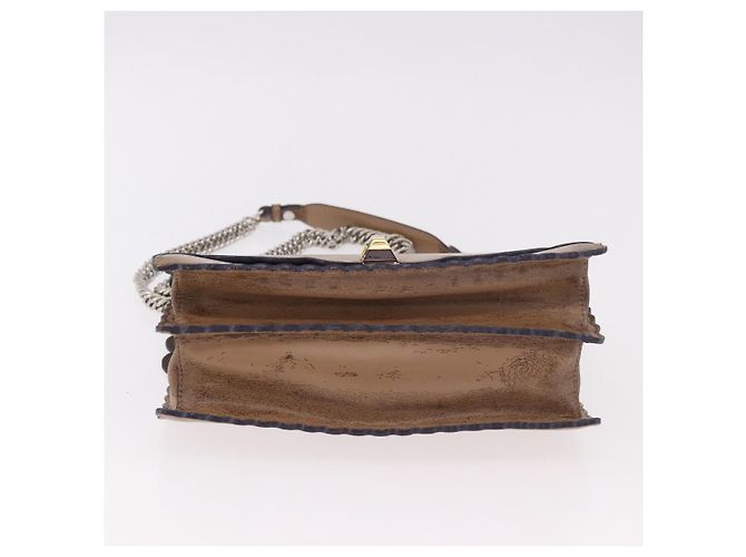 FENDI Chain Canai Shoulder Bag Leather Beige Silver - vista 9