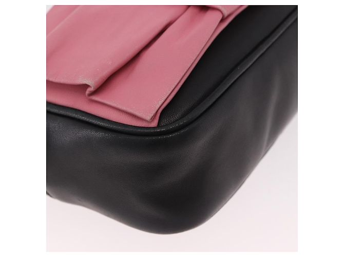 PRADA Ribbon Shoulder Bag Leather Black Gold - vista 10