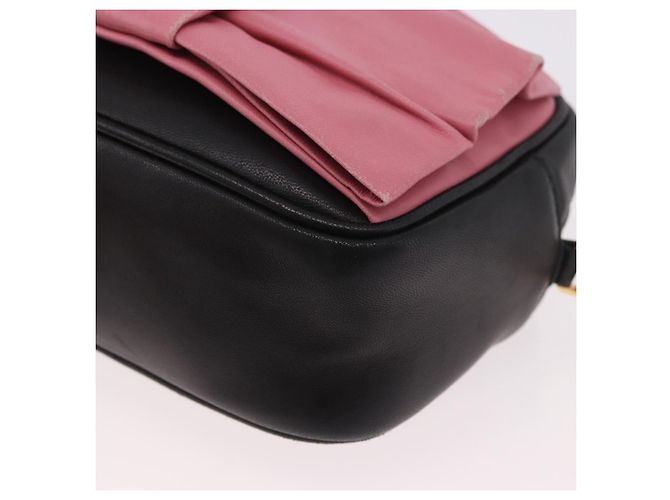 PRADA Ribbon Shoulder Bag Leather Black Gold - vista 11