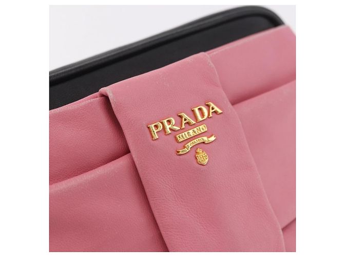 PRADA Ribbon Shoulder Bag Leather Black Gold - vista 15