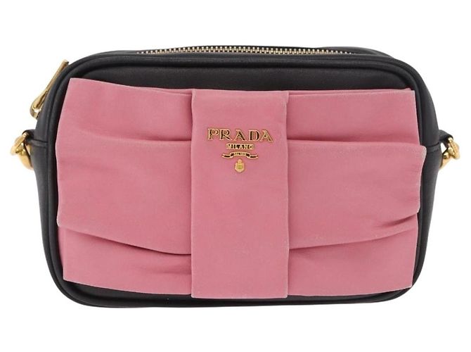 PRADA Ribbon Shoulder Bag Leather Black Gold - vista 2