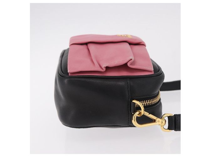 PRADA Ribbon Shoulder Bag Leather Black Gold - vista 4