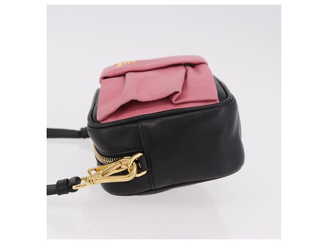 PRADA Ribbon Shoulder Bag Leather Black Gold - vista 5