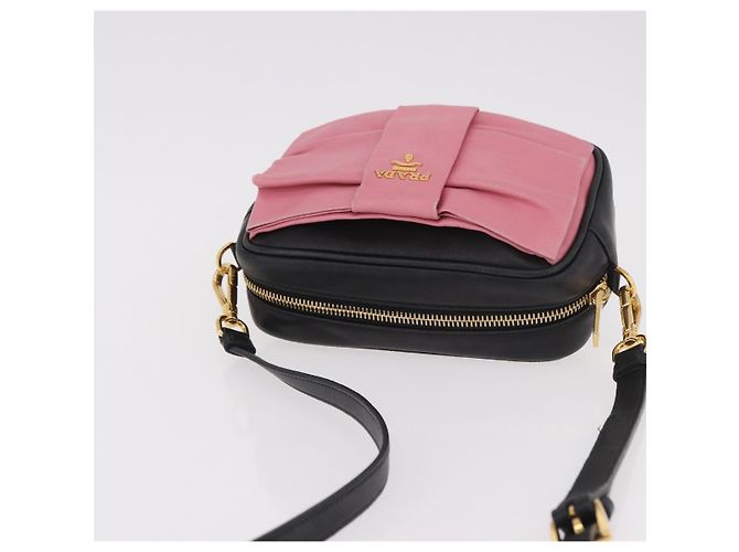 PRADA Ribbon Shoulder Bag Leather Black Gold - vista 6