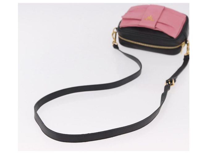 PRADA Ribbon Shoulder Bag Leather Black Gold - vista 7
