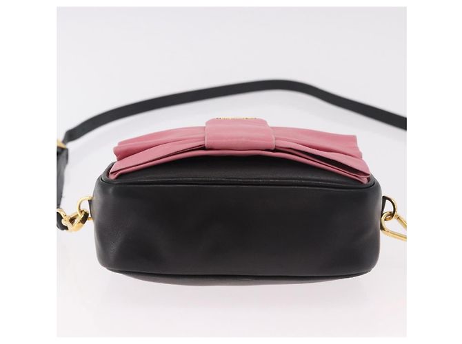 PRADA Ribbon Shoulder Bag Leather Black Gold - vista 9