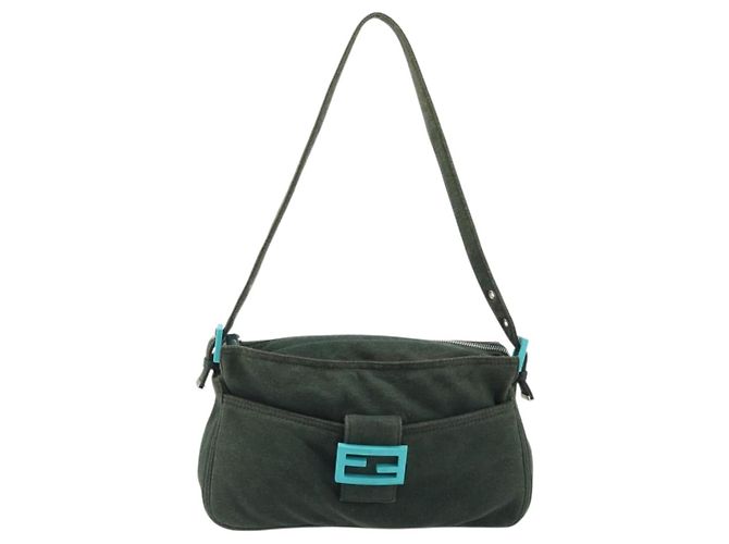 FENDI Mamma Baguette Hand Bag Cotton Green Silver - vista 13