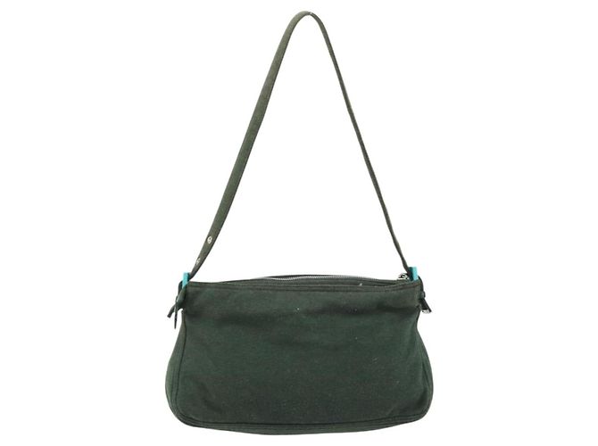 FENDI Mamma Baguette Hand Bag Cotton Green Silver - vista 2