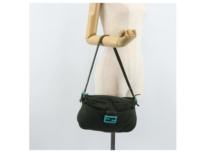 FENDI Mamma Baguette Hand Bag Cotton Green Silver - vista 23