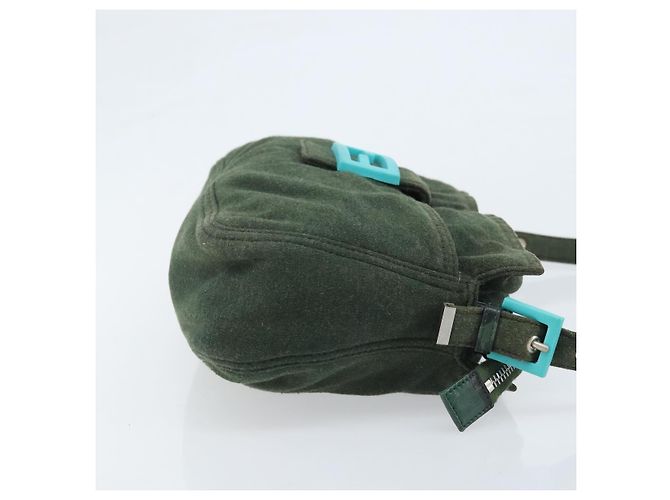 FENDI Mamma Baguette Hand Bag Cotton Green Silver - vista 3