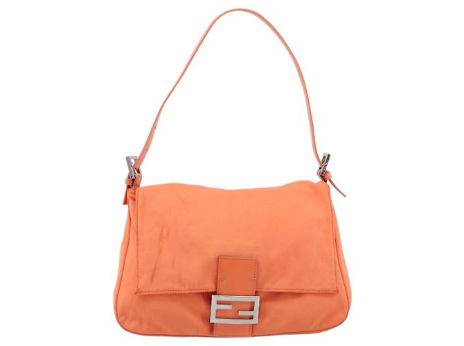 FENDI Mamma Baguette Shoulder Bag Nylon Orange Silver - vista 13
