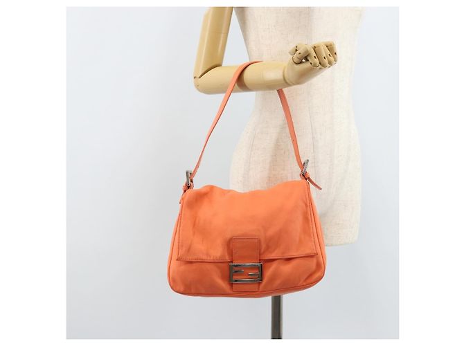 FENDI Mamma Baguette Shoulder Bag Nylon Orange Silver - vista 27