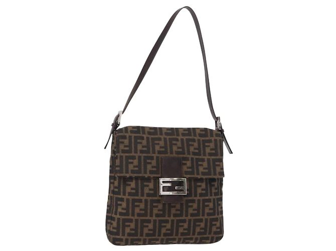 FENDI Zucca Canvas Mamma Baguette Shoulder Bag Black Brown - vista 2