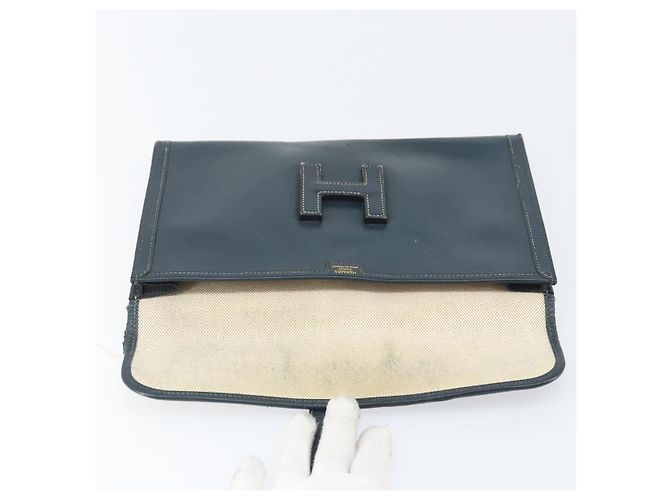 Hermès HERMES Clutch Bag Leather Navy - vista 10