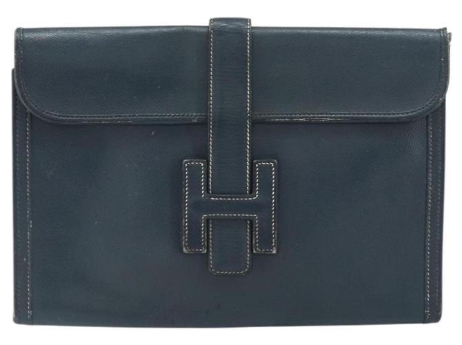 Hermès HERMES Clutch Bag Leather Navy - vista 13