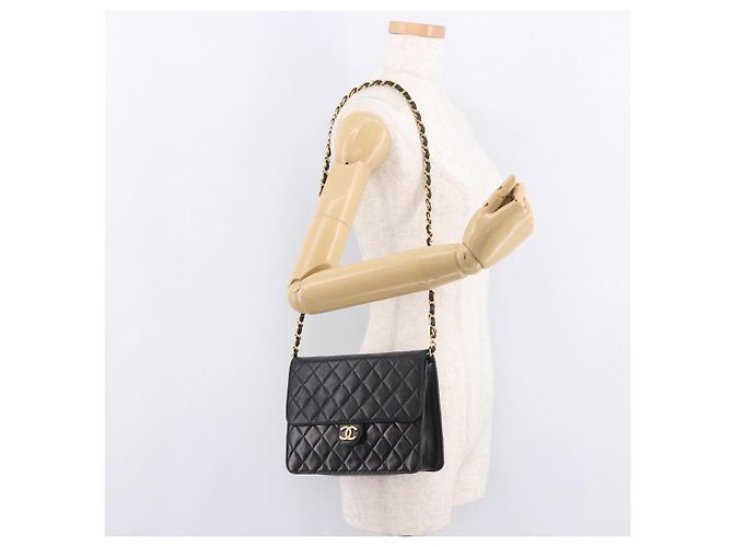 CHANEL Matelasse Chain Shoulder Bag Lamb Skin Black Gold CC - vista 24