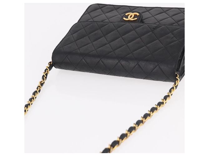 CHANEL Matelasse Chain Shoulder Bag Lamb Skin Black Gold CC - vista 7