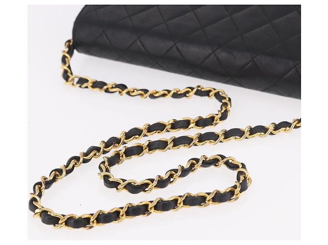 CHANEL Matelasse Chain Shoulder Bag Lamb Skin Black Gold CC - vista 8
