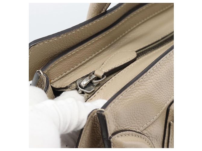 Céline CELINE Luggage Micro Shopper Hand Bag Leather Beige - vista 10