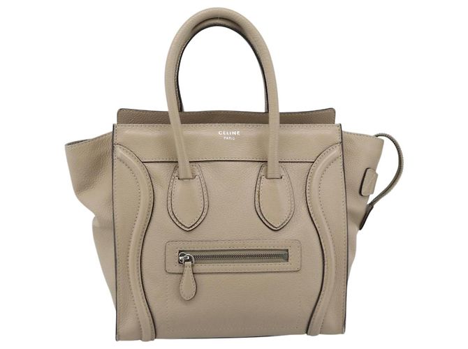 Céline CELINE Luggage Micro Shopper Hand Bag Leather Beige - vista 13
