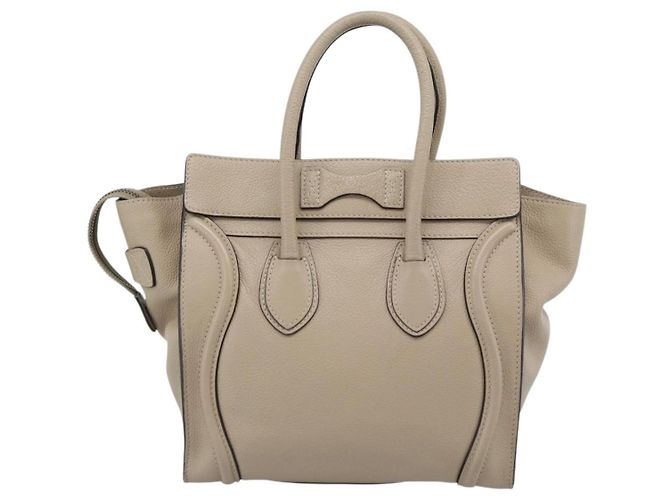 Céline CELINE Luggage Micro Shopper Hand Bag Leather Beige - vista 2