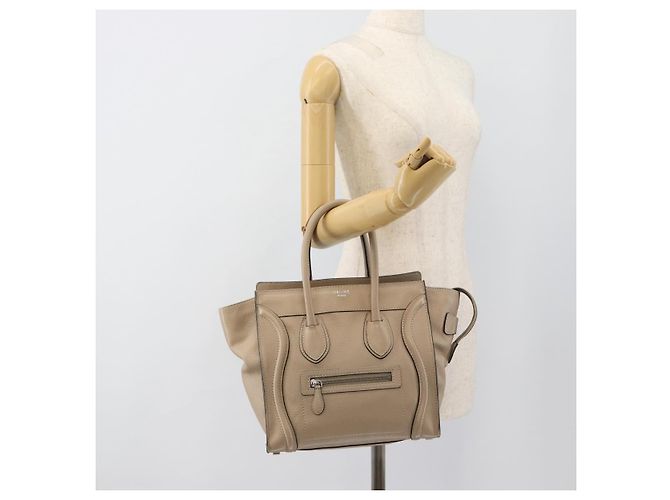 Céline CELINE Luggage Micro Shopper Hand Bag Leather Beige - vista 23