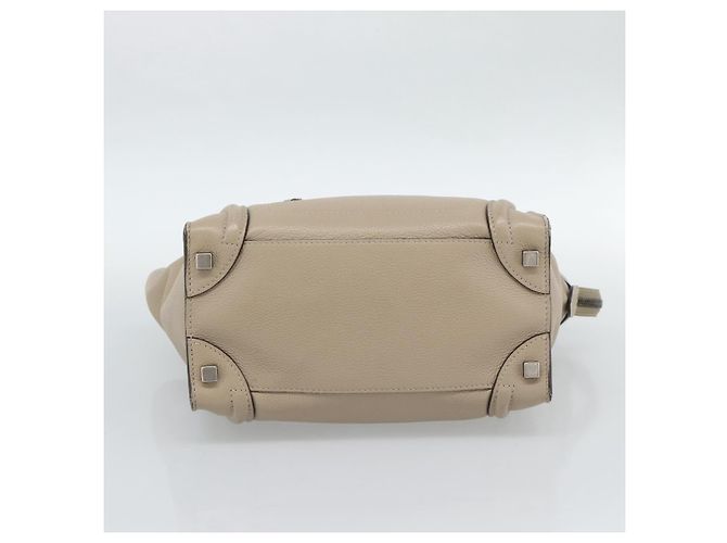 Céline CELINE Luggage Micro Shopper Hand Bag Leather Beige - vista 5