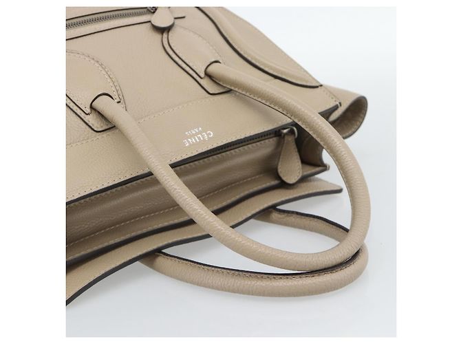 Céline CELINE Luggage Micro Shopper Hand Bag Leather Beige - vista 7
