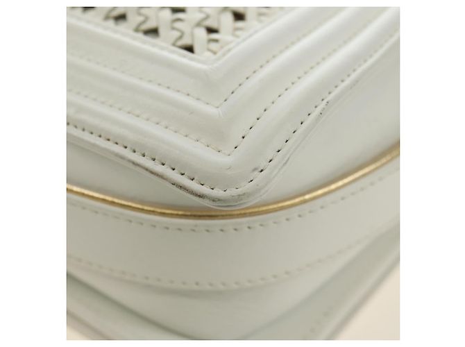 CHANEL Chain Boy Chanel Shoulder Bag Leather White Gold CC - vista 15