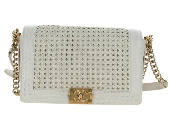 CHANEL Chain Boy Chanel Shoulder Bag Leather White Gold CC - vista 2