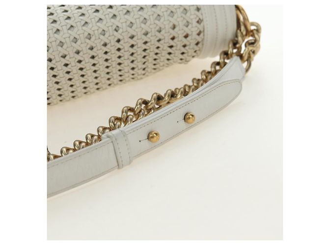CHANEL Chain Boy Chanel Shoulder Bag Leather White Gold CC - vista 8