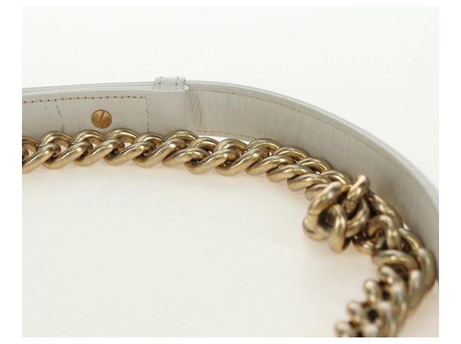 CHANEL Chain Boy Chanel Shoulder Bag Leather White Gold CC - vista 9