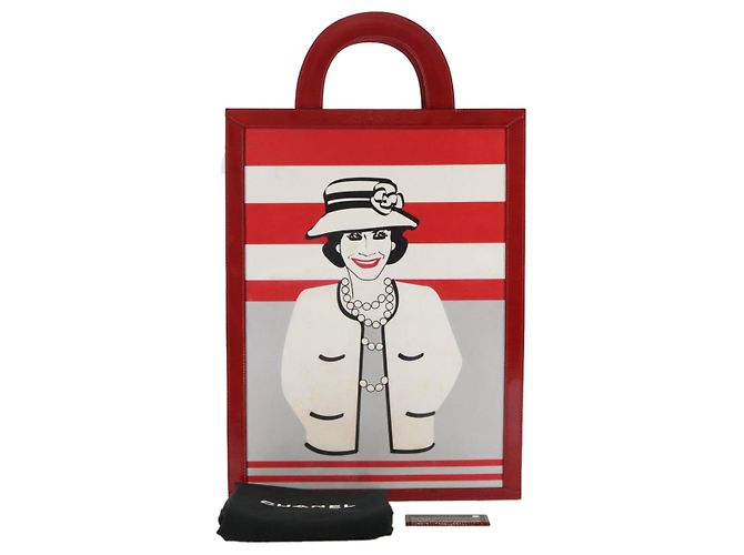 CHANEL Mademoiselle Choco Bar line Tote Bag Leather Red CC - vista 12