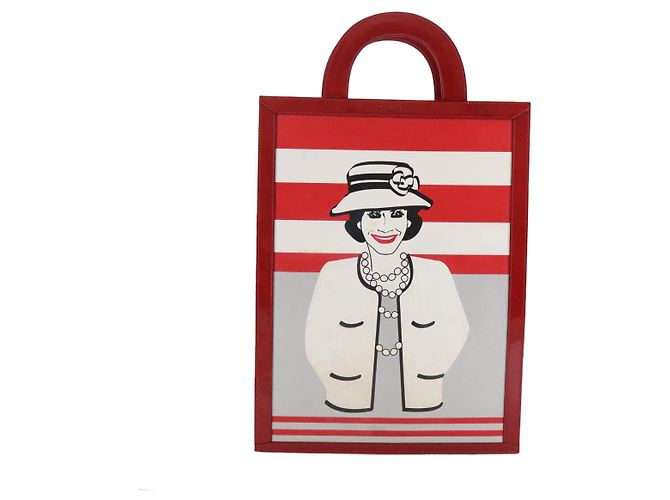 CHANEL Mademoiselle Choco Bar line Tote Bag Leather Red CC - vista 13