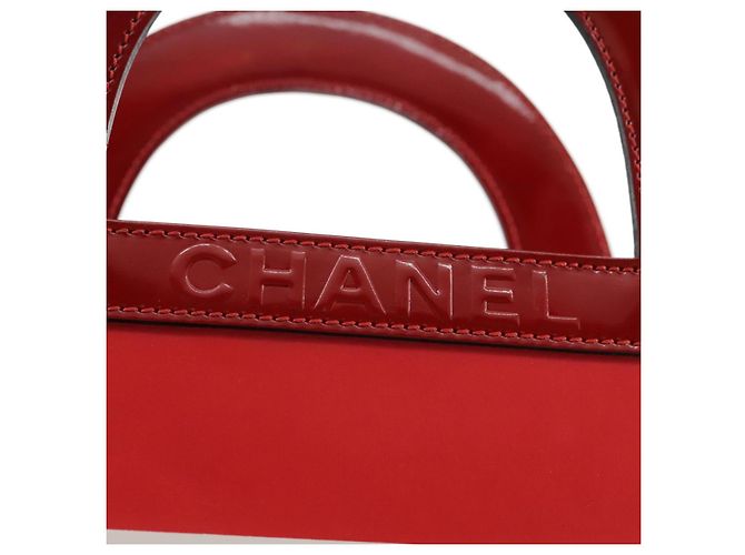 CHANEL Mademoiselle Choco Bar line Tote Bag Leather Red CC - vista 19