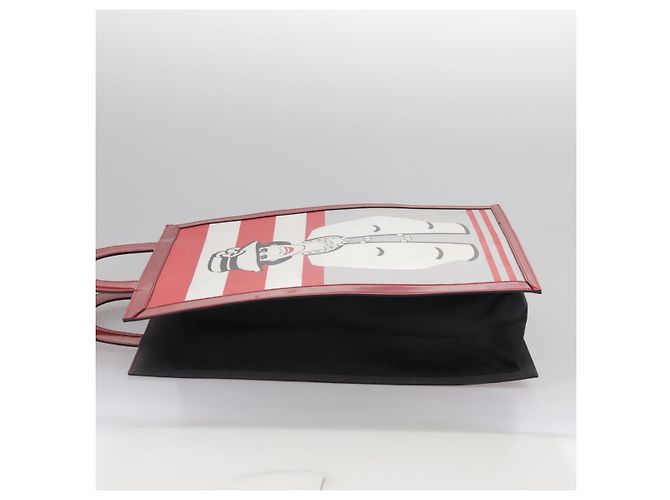 CHANEL Mademoiselle Choco Bar line Tote Bag Leather Red CC - vista 5