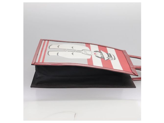 CHANEL Mademoiselle Choco Bar line Tote Bag Leather Red CC - vista 6
