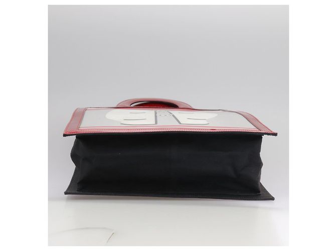 CHANEL Mademoiselle Choco Bar line Tote Bag Leather Red CC - vista 7