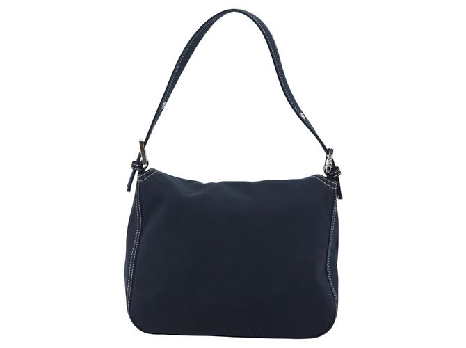 FENDI Mamma Baguette Shoulder Bag Canvas Navy Silver - vista 2