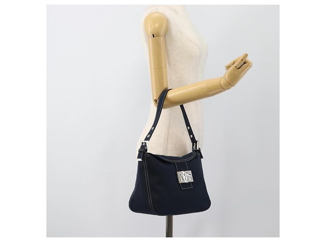 FENDI Mamma Baguette Shoulder Bag Canvas Navy Silver - vista 22