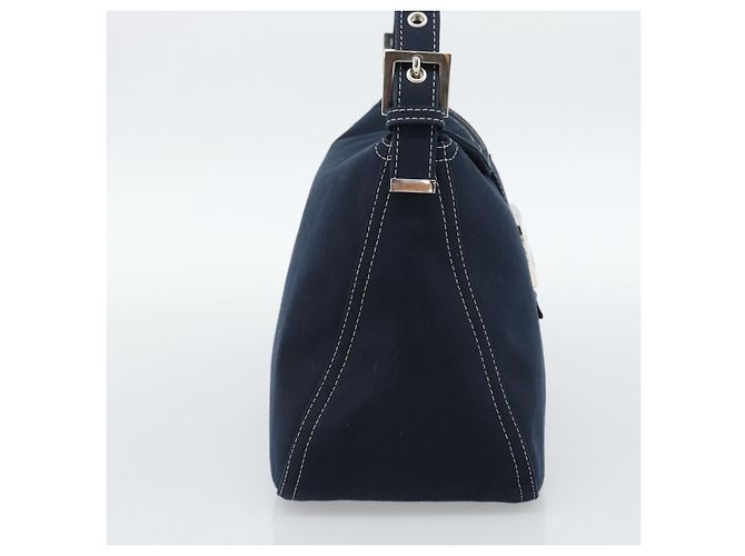 FENDI Mamma Baguette Shoulder Bag Canvas Navy Silver - vista 3