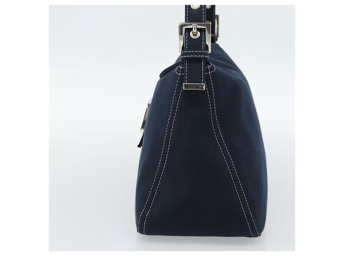 FENDI Mamma Baguette Shoulder Bag Canvas Navy Silver - vista 4