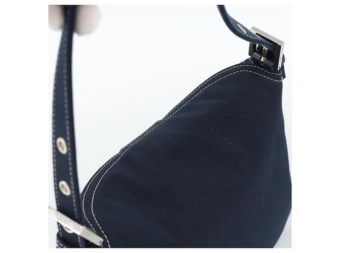FENDI Mamma Baguette Shoulder Bag Canvas Navy Silver - vista 6
