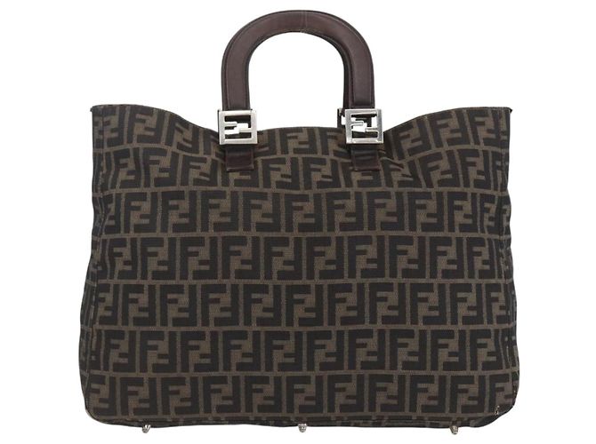 FENDI Zucca Canvas Hand Bag Black Brown - vista 13