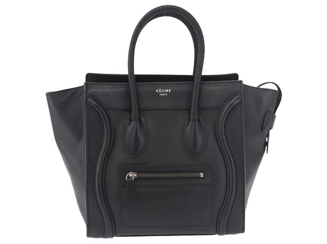 Céline CELINE Luggage Micro Shopper Hand Bag Leather Black Silver - vista 13